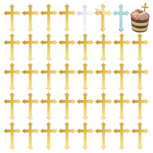 FINGERINSPIRE 40 Stück Cupcake Topper Mit Goldenem Spiegel Und Kreuz 50x30mm Acryl Kuchenaufsatz Kreuz als Taufkuchenaufsatz Für Taufe Babyparty Geburtstag Christliche Dekorationen FINGERINSPIRE 40 Stück Cupcake Topper Mit Goldenem Spiegel Und Kreuz 50x30mm Acryl Kuchenaufsatz Kreuz als Taufkuchenaufsatz Für Taufe Babyparty Geburtstag Christliche Dekorationen von FINGERINSPIRE