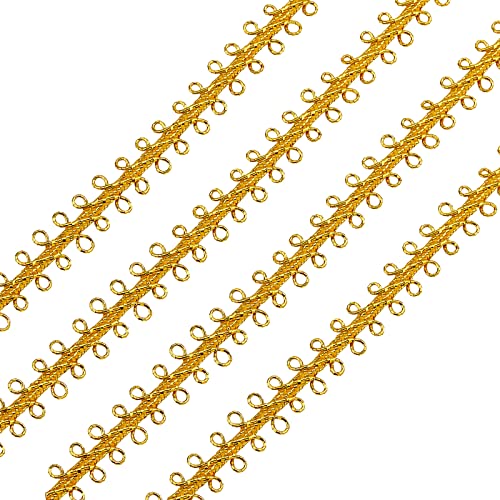 FINGERINSPIRE 45m 9mm Metallic Spitzenborte Handgefertigt Goldkreis Metallic Bordüre Handwerk Dunkle Goldrute, Dekorative Borte mit Karte für Vorhang, Schonbezug, DIY-Kostümzubehör von FINGERINSPIRE
