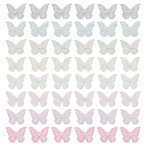 FINGERINSPIRE 48 Stück 8 Farben Schmetterlings Spitzen Aufnäher Doppellagige 3D Schmetterlings Organza Aufnäher Mit Imitationsperle Schmetterling Nähen Stickerei DIY Aufnäher Für Hochzeit von FINGERINSPIRE