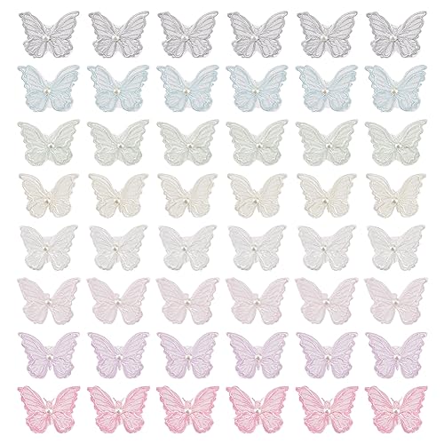 FINGERINSPIRE 48 Stück 8 Farben Schmetterlings Spitzen Aufnäher Doppellagige 3D Schmetterlings Organza Aufnäher Mit Imitationsperle Schmetterling Nähen Stickerei DIY Aufnäher Für Hochzeit von FINGERINSPIRE
