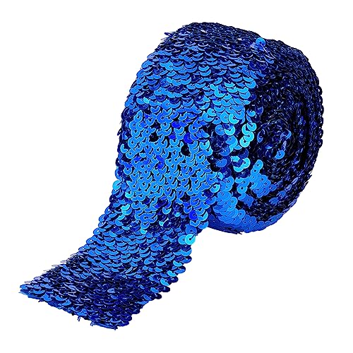 FINGERINSPIRE 5 m Blauer Paillettenbesatz 72 mm Breit Elastisches Paillettenband 8 Reihen Paillette Rolle Glitzerndes Stretchband Flacher Paillettenstreifen Flitter Spitze Nähen Bastelbedarf Ornament von FINGERINSPIRE