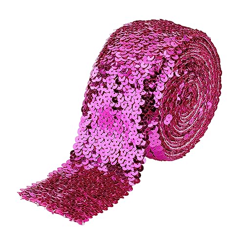 FINGERINSPIRE 5 m Magenta Paillettenbesatz 72 mm Breit Elastisches Paillettenband 8 Reihen Paillette Rolle Magenta Glitzer Stretchband Flacher Paillettenstreifen Flitterspitze DIY Nähzubehör Ornament von FINGERINSPIRE