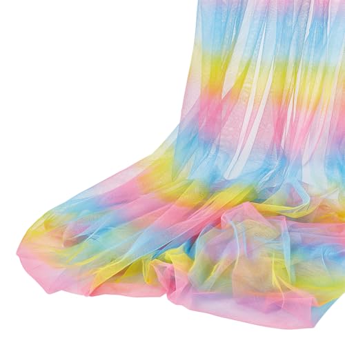 FINGERINSPIRE 5 m Mehrfarbiger Tüllstoff 1.6 m Regenbogen Tüll Netzstoff Polyester Regenbogen Netzstoff Meterware Bunter Tüllstoff Für Die Herstellung von Kleidern Kostümen DIY Handwerk von FINGERINSPIRE