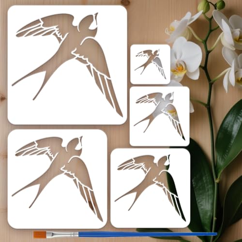 FINGERINSPIRE 5 x Schwalbenmuster-Schablonen zum Malen mit Pinsel, 5 Größen, wiederverwendbar, fliegende Vögel, Zeichenschablonen, quadratische Schwalbenvögel, Schablonen mit Tiermotiven zum Malen auf FINGERINSPIRE 5 x Schwalbenmuster-Schablonen zum Malen mit Pinsel, 5 Größen, wiederverwendbar, fliegende Vögel, Zeichenschablonen, quadratische Schwalbenvögel, Schablonen mit Tiermotiven zum Malen auf von FINGERINSPIRE