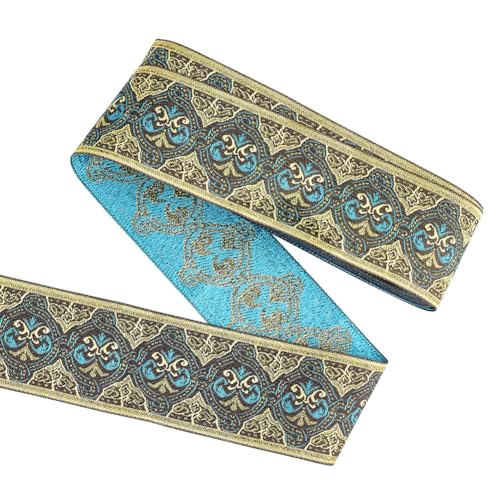 FINGERINSPIRE 5m 50mm Gold Blau Vintage Jacquard Band Ethno Stil Blumenmuster Stickerei Gewebte Borte Polyester Stoff Borte Retro Nähband Für Kleidung Taschenriemen Handwerksdekor FINGERINSPIRE 5m 50mm Gold Blau Vintage Jacquard Band Ethno Stil Blumenmuster Stickerei Gewebte Borte Polyester Stoff Borte Retro Nähband Für Kleidung Taschenriemen Handwerksdekor von FINGERINSPIRE