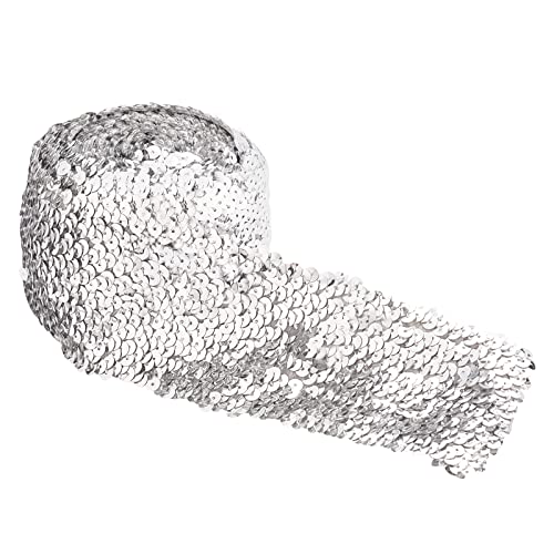 FINGERINSPIRE 5m Paillettenbesatz elastisches Paillettenband Flache Pailletten Pailletten-Spitzenbesatz 75mm silberfarbener Metallic-Stretchbesatz Paillettenbesatz zum Nähen von Kleiderstirnbändern FINGERINSPIRE 5m Paillettenbesatz elastisches Paillettenband Flache Pailletten Pailletten-Spitzenbesatz 75mm silberfarbener Metallic-Stretchbesatz Paillettenbesatz zum Nähen von Kleiderstirnbändern von FINGERINSPIRE