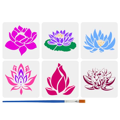 FINGERINSPIRE 6 Lotusblumen Schablone Mit Pinsel 6 Stile Seerosen Schablone 15x15cm Lotusblütenknospen Malschablone Pflanzenmotiv Blumen Zeichenschablone Für Wandfliesen Möbel FINGERINSPIRE 6 Lotusblumen Schablone Mit Pinsel 6 Stile Seerosen Schablone 15x15cm Lotusblütenknospen Malschablone Pflanzenmotiv Blumen Zeichenschablone Für Wandfliesen Möbel von FINGERINSPIRE