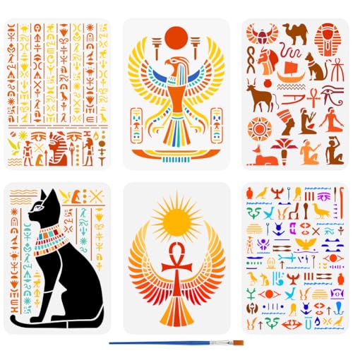 FINGERINSPIRE 6 Malschablone Mit Ägyptischen Symbolen Und 1 Kunststoff Pinseln 21x29.7cm Horus Falken Schablone Anka Flügel Sonnenkatzen Muster Ägyptische Schablone Zum Malen Auf Holz Wänden Möbeln FINGERINSPIRE 6 Malschablone Mit Ägyptischen Symbolen Und 1 Kunststoff Pinseln 21x29.7cm Horus Falken Schablone Anka Flügel Sonnenkatzen Muster Ägyptische Schablone Zum Malen Auf Holz Wänden Möbeln von FINGERINSPIRE