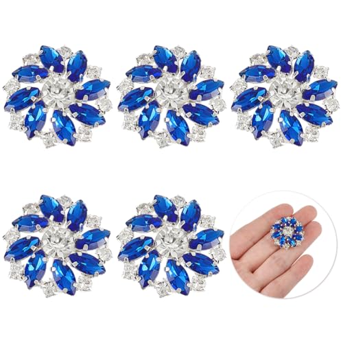 FINGERINSPIRE 6 PCS Blume Strass Knöpfe 26mm Messing Strass Schaft Knöpfe Königsblau Kristall Verzierungen nähen auf Knöpfe mit 1 Loch Schmuck Dekorationen für Kunsthandwerk Hochzeit Kleidung DIY von FINGERINSPIRE