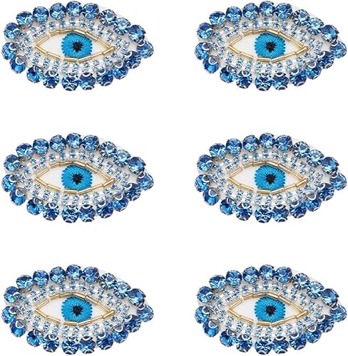 FINGERINSPIRE 6 Stück Ägypten böse Auge Patch 35x54mm blau Gold Glas Strass Applique Patch Auge Form Exquisite Bestickt nähen auf Patches mit Filz zurück für Kleidung Rucksäcke Verschönerung von FINGERINSPIRE