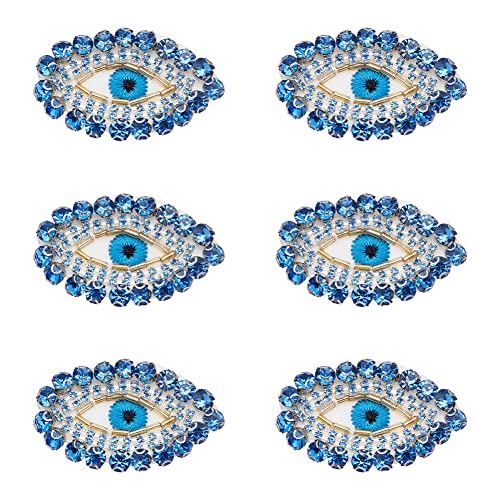 FINGERINSPIRE 6 Stück Ägypten böse Auge Patch 35x54mm blau Gold Glas Strass Applique Patch Auge Form Exquisite Bestickt nähen auf Patches mit Filz zurück für Kleidung Rucksäcke Verschönerung von FINGERINSPIRE