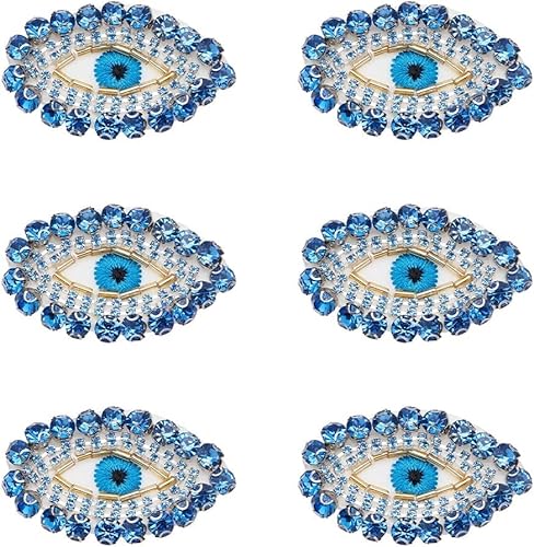 FINGERINSPIRE 6 Stück Ägypten böse Auge Patch 35x54mm blau gold Glas Strass Applique Patch Auge Form exquisite bestickt nähen auf Patches mit Filz zurück für Kleidung Rucksäcke Verschönerung von FINGERINSPIRE