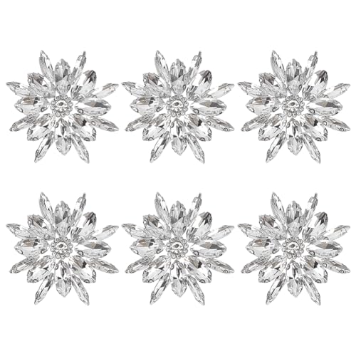 FINGERINSPIRE 6 Stück Blumen Hotfix Strass Applikation 50x47mm Platinklar Glitzernde Strass Applikation Zum Aufbügeln Blumen Kristall Aufnäher Für Hochzeit Braut Hochzeitskleid DIY von FINGERINSPIRE