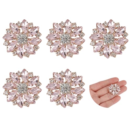 FINGERINSPIRE 6 Stück Blumen Strass Ösenknöpfe Aus Legierung 27.5mm Helle Pfirsichfarbene Kristall Strassknöpfe Mit 1 Loch Kristall Aufnäher Flache Rückseite Für Hochzeit Party Kleid DIY Dekorieren von FINGERINSPIRE