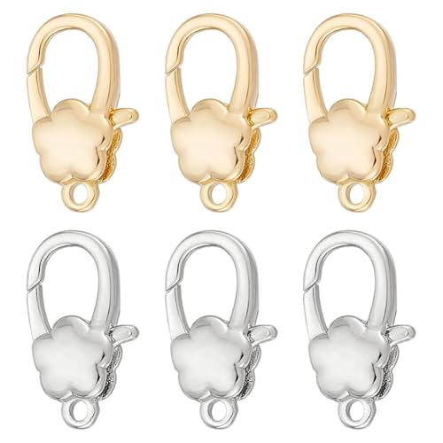 FINGERINSPIRE 6 Stück Karabinerverschlüsse Aus Messing 7.5x14mm Schmuckverschlüsse In Blumenform In Gold/Platin Farbe Sicherer Verschluss Für Halsketten Armbänder Bastel (Mit Aufbewahrungsbox) von FINGERINSPIRE