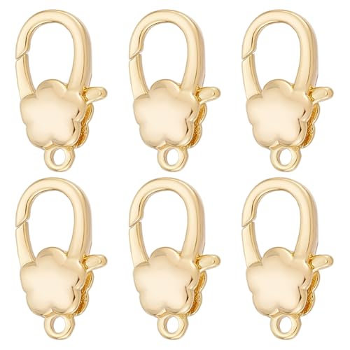 FINGERINSPIRE 6 Stück Karabinerverschlüsse Aus Messing 7.5x14mm Schmuckverschlüsse In Blumenform In Goldener Farbe Sicherer Verschluss Für Halsketten Armbänder Bastelarbeiten (Mit Aufbewahrungsbox) von FINGERINSPIRE