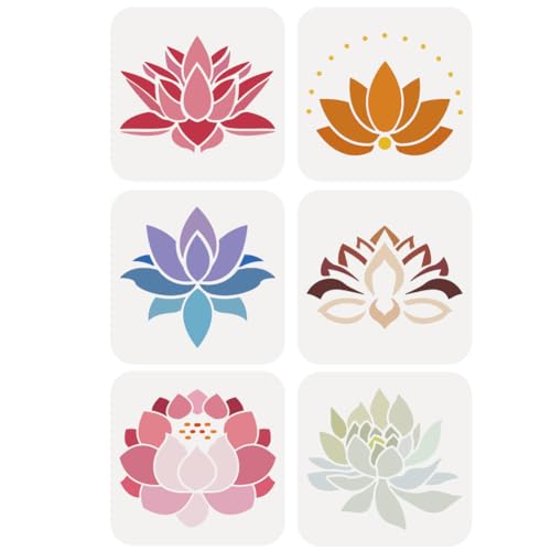 FINGERINSPIRE 6 Stück Lotusblüten Malschablone 15x15 cm PET Lotus Symbole Sprühschablone Wiederverwendbar Lotusblüten Thron Muster Wandschablone Kreative Aushöhlungsvorlage Für Holz FINGERINSPIRE 6 Stück Lotusblüten Malschablone 15x15 cm PET Lotus Symbole Sprühschablone Wiederverwendbar Lotusblüten Thron Muster Wandschablone Kreative Aushöhlungsvorlage Für Holz von FINGERINSPIRE