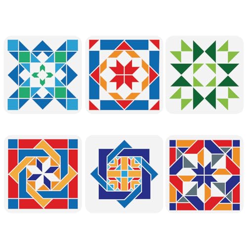 FINGERINSPIRE 6 Stück Sunshine Barn Quilt Schablone 20x20 cm Kaleidoskop Quilt Block Malschablone Kunststoff Geometrische Muster Schablone Wiederverwendbare Schablonen Für Zuhause Wandfliesen Dekor von FINGERINSPIRE