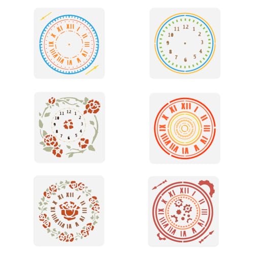 FINGERINSPIRE 6 Stück Uhr Malschablone 15x15 cm Wiederverwendbare Rosen Uhr Pfingstrosen Uhr Zeichnungsvorlage DIY Art Gear Wanduhr Schablone Zum Malen Auf Holz Wand Stoff Möbeln von FINGERINSPIRE