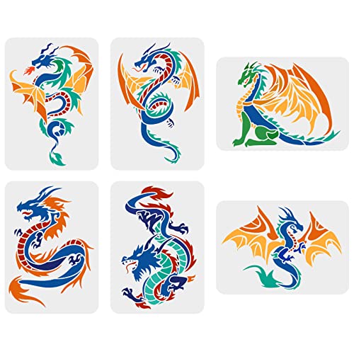 FINGERINSPIRE 6 teilige Drachen Schablone 29,7x21cm Drachen Zeichnungs Malschablonen Fliegende Drachen Schablonen Drachen Schablonen Sets Schablone zum Malen auf Holz Boden Wand Heimwerkerdekoration von FINGERINSPIRE