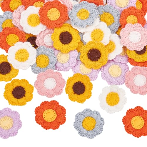 FINGERINSPIRE 60 Stück 6 Farben Häkelblumen Applikation 31x33 mm Nähblumen Stoffflicken Handgefertigte Strickblumen Gehäkelte Blumenverzierungen Für Kleidung Reparatur DIY Handwerk Dekor von FINGERINSPIRE