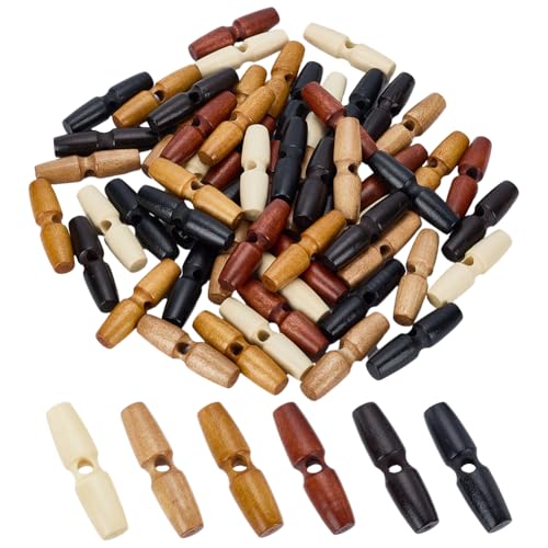 FINGERINSPIRE 60 Stück Holz Knebelknöpfe 55mm 1 Loch Horn Knebelknopf 6 Farben Holz Knebelknöpfe Hörner Knopf Zum Nähen Hornförmige Knebel Knöpfe Pullover Mäntel Knöpfe Für Jacken Kleidung Nähen von FINGERINSPIRE