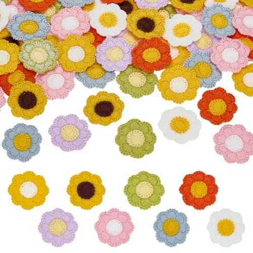 FINGERINSPIRE 64 Stück Häkelblumen Applikationen 8 Farben Strick Polyester Blumen Aufnäher Handgefertigte Gestrickte Blumen Aufnäher Gehäkelte Kostüm Accessoires Für Reparatur DIY Dekorationen von FINGERINSPIRE