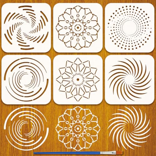 FINGERINSPIRE 6Styles Mandala-Muster-Schablonen mit Pinsel, 15 x 15 cm, kreative Mandala-Blumenmalerei-Schablonen, PET-Schablone, abstrakte Blumen, Schablone für Wand, Stoff, Möbeldekoration FINGERINSPIRE 6Styles Mandala-Muster-Schablonen mit Pinsel, 15 x 15 cm, kreative Mandala-Blumenmalerei-Schablonen, PET-Schablone, abstrakte Blumen, Schablone für Wand, Stoff, Möbeldekoration von FINGERINSPIRE