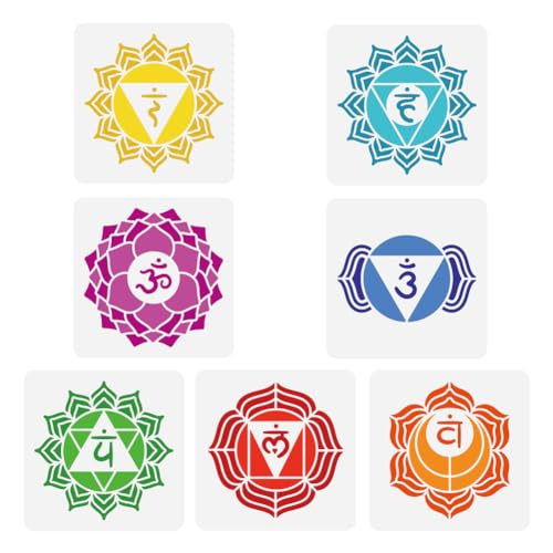 FINGERINSPIRE 7 Stück Malschablone Mit Menschlichen Chakra Symbolen 15 cm Mandala Blumen Sprühschablone Yoga In Chakra Schablone Große Religiöse Themen Schablone PET Vorlage Für DIY Wand Sammelalbum von FINGERINSPIRE