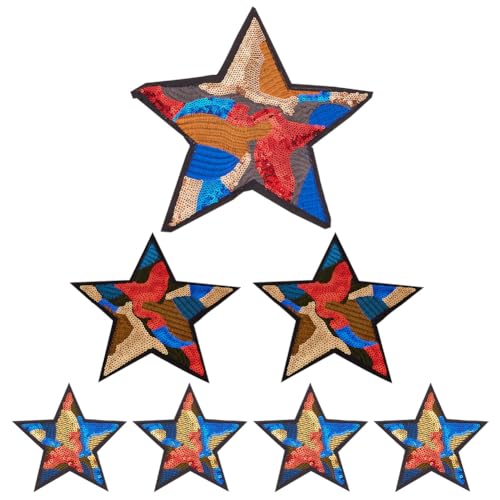 FINGERINSPIRE 7 Stück Sterne Zum Aufnähen Mit PVC Pailletten Patches 3 Größen Glitzernde Sternapplikationen Mit Vliesstoff Nähapplikationen Für Kleidung, Jacken, Rucksäcke, Reparaturdekoration von FINGERINSPIRE