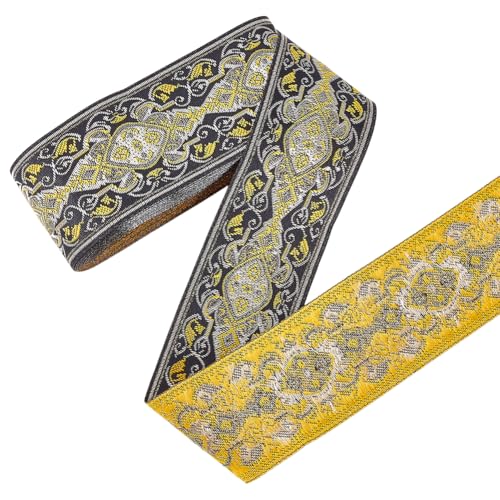 FINGERINSPIRE 7 m X 5 cm Vintage Jacquardbandbesatz Schwarz Gelb Metallisches Jacquardband Zum Nähen Vintage Blumenmuster Gewebter Besatz Besticktes Band Für DIY Handwerk Kleidung Heimdekoration FINGERINSPIRE 7 m X 5 cm Vintage Jacquardbandbesatz Schwarz Gelb Metallisches Jacquardband Zum Nähen Vintage Blumenmuster Gewebter Besatz Besticktes Band Für DIY Handwerk Kleidung Heimdekoration von FINGERINSPIRE