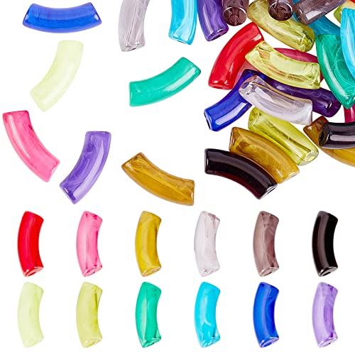 FINGERINSPIRE 72 Stück Acrylperlen Tube Beads Spacer Plastic Long Curved Noodle Slide Beads(12 Farben, L: 34,5mm, Loch: 3,5mm) Perlen mit großen Löchern für Armbänder, Schmuckherstellung von FINGERINSPIRE