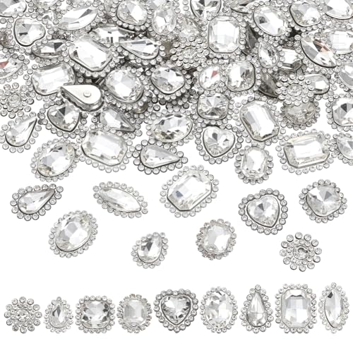 FINGERINSPIRE 72 Stück Strasssteine Zum Aufnähen Mit Flacher Rückseite Aus Edelstahl 9 Stile Gemischte Formen Glas Strasssteine Zum Aufnähen Kristall Pferdeauge Sonnenblumen Strass Für Basteln von FINGERINSPIRE
