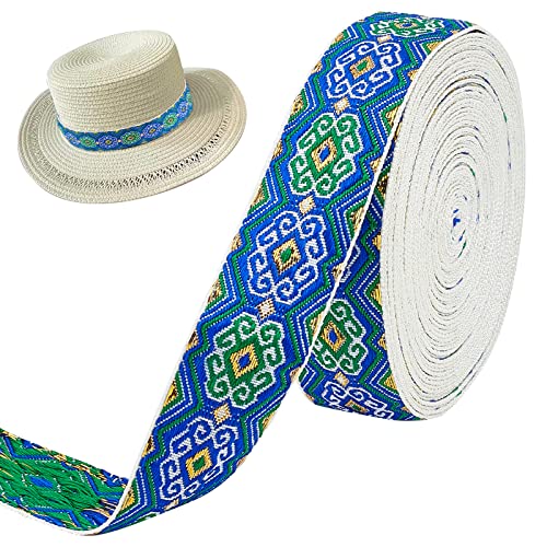 FINGERINSPIRE 7m 25mm Ethno Jacquardband Königsblau Jacquard Ribbon Trim Diamant Bestickt Sewing Trim Metallic Vintage Jacquard Band Gobelin Fransen für DIY Kleidung Zubehör Verzierung Dekorationen von FINGERINSPIRE