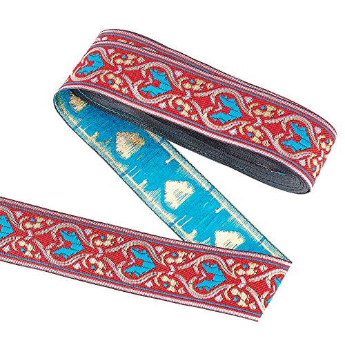 FINGERINSPIRE 7m 33mm Firebrick Rot Vintage Jacquardband Liebesherzmuster Stickerei Gewebte Borte Ethnische Polyesterbänder Retro Stoffborte Für Nähhandwerk Gürtel Dekor Geschenkpapier von FINGERINSPIRE