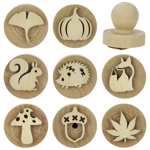 FINGERINSPIRE 8 Stück Herbst Waldland Stempel 8 Stile Runde Herbst Waldland Holzstempel 43x38mm Mini Handgemachte Navajo Weiß Bauernhoftiere Herbstpflanzen Stempel Für Geburtstagsparty von FINGERINSPIRE