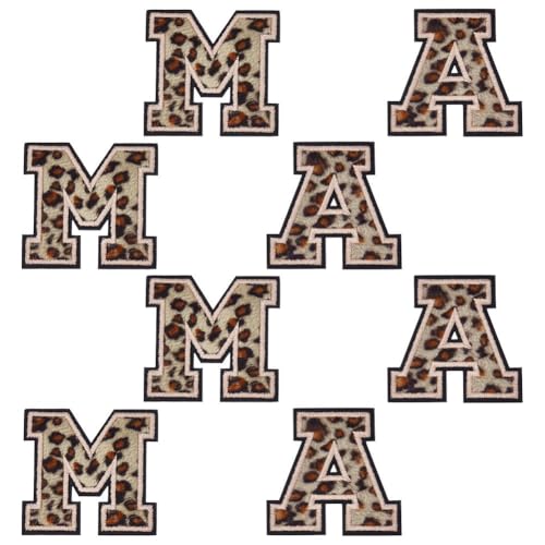 FINGERINSPIRE 8 Stück Leoparden Buchstabenaufnäher 65x62cm Buchstabe AM Zum Aufbügeln 2 Sets Mit Dem Wort MAMA Zum Aufnähen 2 Stile Polyester Stickerei Applikationen Für Kleidung Kleider Hüte Jeans von FINGERINSPIRE