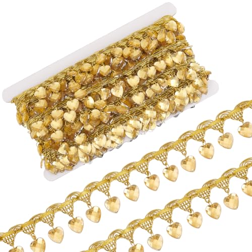FINGERINSPIRE 9,1 m lange Fransenspitze zum Aufhängen, 4,5 cm breit, Polyester-Spitzenband mit champagnergelben Perlen, Quaste, goldmetallisches Geflecht, hängende Herzperlen, Quastenborte für FINGERINSPIRE 9,1 m lange Fransenspitze zum Aufhängen, 4,5 cm breit, Polyester-Spitzenband mit champagnergelben Perlen, Quaste, goldmetallisches Geflecht, hängende Herzperlen, Quastenborte für von FINGERINSPIRE