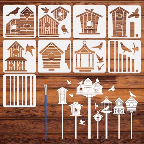 FINGERINSPIRE 9 Stile Vogelhaus-Muster-Schablonen mit Pinsel, 30 x 30 cm, verschiedene Vogelhaus-Malvorlage, Vogel-Silhouette, Zeichenschablone, PET-Pflanzen-Themen-Vorlage für Holz, Wand FINGERINSPIRE 9 Stile Vogelhaus-Muster-Schablonen mit Pinsel, 30 x 30 cm, verschiedene Vogelhaus-Malvorlage, Vogel-Silhouette, Zeichenschablone, PET-Pflanzen-Themen-Vorlage für Holz, Wand von FINGERINSPIRE
