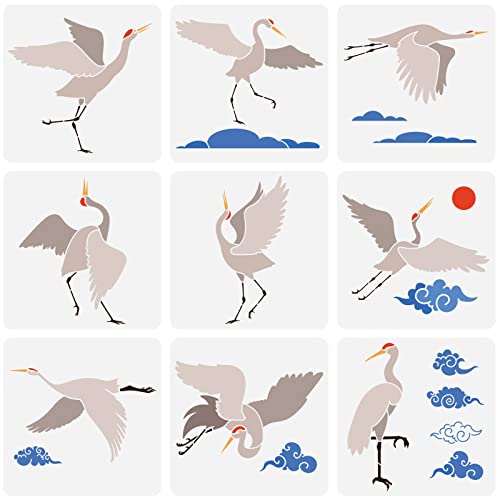 FINGERINSPIRE 9 Stück Kranich Schablone 30x30cm Auspicious Clouds Schablonen Fliegender Kranich Wiederverwendbare Kunststoff Schablonen Zum Malen Für Heimwerker Wand Möbel Dekoration FINGERINSPIRE 9 Stück Kranich Schablone 30x30cm Auspicious Clouds Schablonen Fliegender Kranich Wiederverwendbare Kunststoff Schablonen Zum Malen Für Heimwerker Wand Möbel Dekoration von FINGERINSPIRE