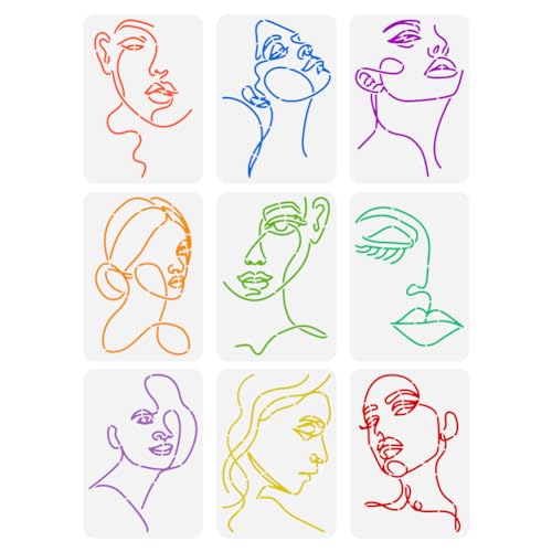 FINGERINSPIRE 9 Stück Lady Line Art Malschablone 21x29.7 cm Frauengesicht Malvorlage Minimalistische Linie Gesichtsmerkmale Charakter Thema Bastelschablone Zum Malen Auf Wand Holz von FINGERINSPIRE
