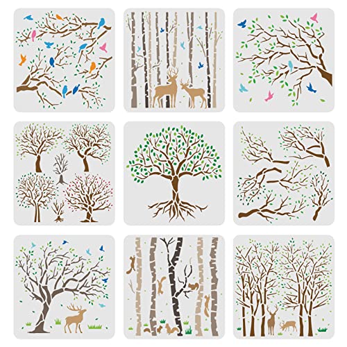 FINGERINSPIRE 9 Stück Lebensbaum Schablonen 20x20cm Baum Vögel Hirsch Malschablone Wiederverwendbare Espenbäume Lebensbaum Schablonen zum Malen auf Holz Leinwand Stoff Wand Fliesen FINGERINSPIRE 9 Stück Lebensbaum Schablonen 20x20cm Baum Vögel Hirsch Malschablone Wiederverwendbare Espenbäume Lebensbaum Schablonen zum Malen auf Holz Leinwand Stoff Wand Fliesen von FINGERINSPIRE