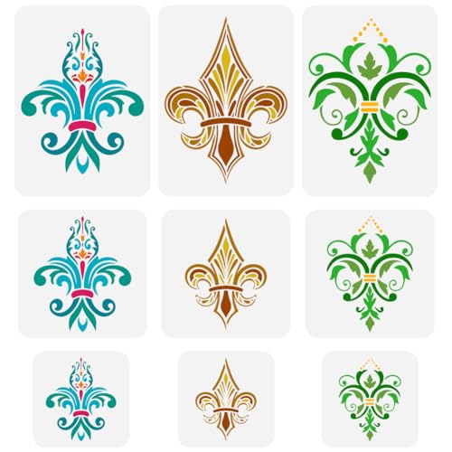 FINGERINSPIRE 9 Stück Lilienmuster Malschablone 3 Stile Fleur De Lis Damast Schablone Lilien Blumen Schablonen Wiederverwendbar Floraler Damast Dekorative Schablone Zum Malen Auf Wand Holz von FINGERINSPIRE