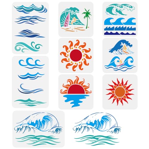 FINGERINSPIRE 9 Stück Meereswellen Malschablone Sonne Strand Sommer Surf Malschablone Kokosnussbaum Malschablone Sommerthema Schablonen Zum Malen Auf Wand Holz Stoff Möbeln FINGERINSPIRE 9 Stück Meereswellen Malschablone Sonne Strand Sommer Surf Malschablone Kokosnussbaum Malschablone Sommerthema Schablonen Zum Malen Auf Wand Holz Stoff Möbeln von FINGERINSPIRE