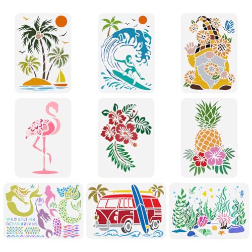FINGERINSPIRE 9 Stück Sommer Tier Pflanzen Malschablone 21x29.7 cm Flamingo Palme Brandung Zwerg Hibiskus Ananas Meerjungfrau Zeichenvorlage Zum Malen Auf Holz Wand Stoff Möbeln FINGERINSPIRE 9 Stück Sommer Tier Pflanzen Malschablone 21x29.7 cm Flamingo Palme Brandung Zwerg Hibiskus Ananas Meerjungfrau Zeichenvorlage Zum Malen Auf Holz Wand Stoff Möbeln von FINGERINSPIRE
