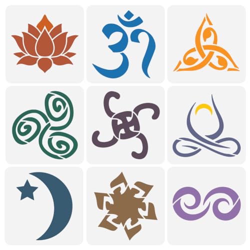 FINGERINSPIRE 9 Stück Spirituelle Symbole Schablonen Zum Malen 15x15 cm Wiederverwendbare Religionssymbole Zeichenvorlagen Kunststoff PET Mond Stern Lotusblumen Malschablonen Für Wand Bodendekoration FINGERINSPIRE 9 Stück Spirituelle Symbole Schablonen Zum Malen 15x15 cm Wiederverwendbare Religionssymbole Zeichenvorlagen Kunststoff PET Mond Stern Lotusblumen Malschablonen Für Wand Bodendekoration von FINGERINSPIRE