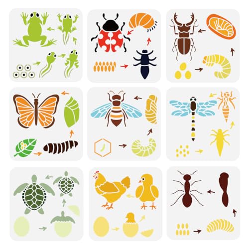 FINGERINSPIRE 9 Stück Tierwachstums Malschablone 20x20 cm Tierwachstumszyklus Schablone Frosch Marienkäfer Hirsch Käfer Schmetterling Biene Libelle Schildkröte Huhn Ameise Muster Tierthema Vorlage FINGERINSPIRE 9 Stück Tierwachstums Malschablone 20x20 cm Tierwachstumszyklus Schablone Frosch Marienkäfer Hirsch Käfer Schmetterling Biene Libelle Schildkröte Huhn Ameise Muster Tierthema Vorlage von FINGERINSPIRE