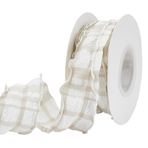 FINGERINSPIRE 9 m Chiffon Karoband 40mm Breit BurlyWood Stoff Gingham Band Polyester Nähen Tartan Muster Karierter Plissee Besatz Zum Nähen von Kleidung Dekoration Kleidungszubehör von FINGERINSPIRE