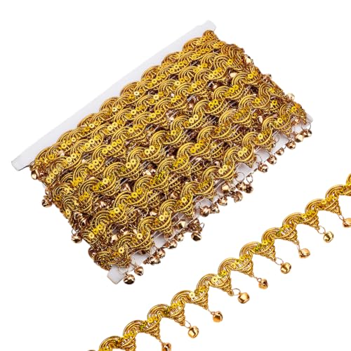 FINGERINSPIRE 9 m Fransenbesatz Mit Glöckchen Pailletten 40mm Breit Goldmetallic Perückenband Mit Glöckchenperlen Aus Eisen Fransenbesatz Glöckchenquaste Spitzenband Für DIY Tanzkleid Gürtelkette FINGERINSPIRE 9 m Fransenbesatz Mit Glöckchen Pailletten 40mm Breit Goldmetallic Perückenband Mit Glöckchenperlen Aus Eisen Fransenbesatz Glöckchenquaste Spitzenband Für DIY Tanzkleid Gürtelkette von FINGERINSPIRE