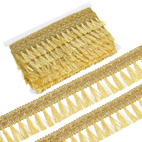 FINGERINSPIRE 9 m Fransenquasten Nähbesatz 45cm Breit Goldrutenfarben Fransenbesatz Zopfbesatz Zum Nähen Polyester Quasten Wellenbänder Für Kleidung Kleidungsstücke Kleider Vorhänge Dekoration von FINGERINSPIRE